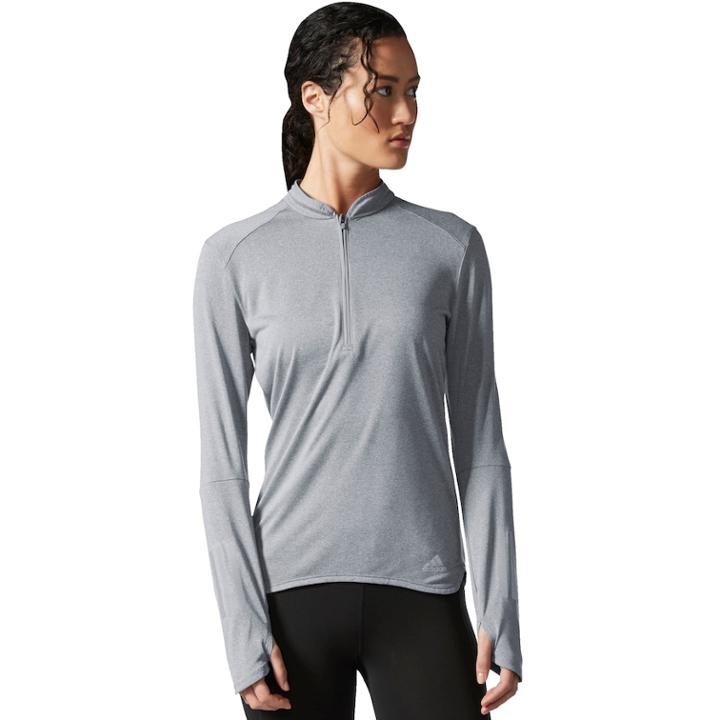 Women's Adidas Response 1/2-zip Long Sleeve Tee, Size: Small, Grey