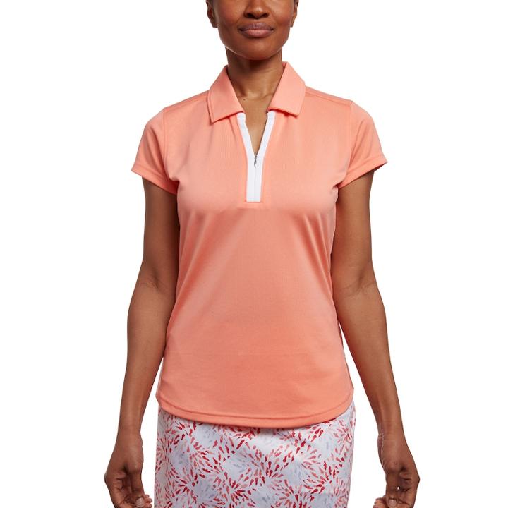 Women's Pebble Beach Embossed Short Sleeve Golf Polo, Size: Small, Orange