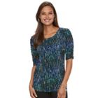 Women's Dana Buchman Shirred Elbow-sleeve Top, Size: Large, Dark Blue