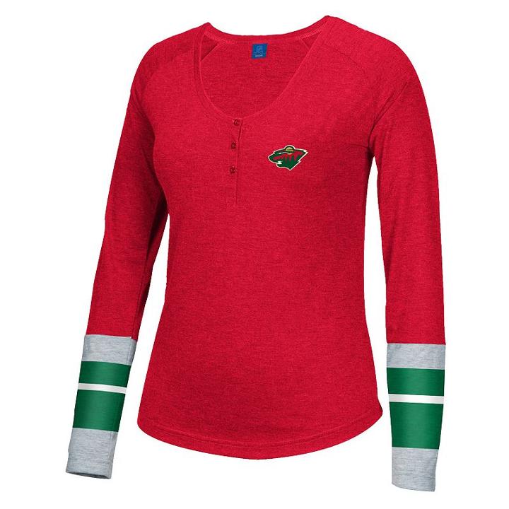 Women's Reebok Minnesota Wild Jersey Henley, Size: Xl, Red