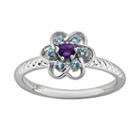 Stacks And Stones Sterling Silver Amethyst And Blue Topaz Textured Flower Stack Ring, Women's, Size: 8, Multicolor