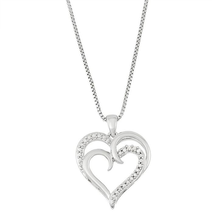Silver Tone Diamond Accent Double Heart Pendant Necklace, Women's, Size: 18, White