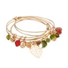 Beaded Leaf & Acorn Charm Bangle Bracelet Set, Women's, Multicolor