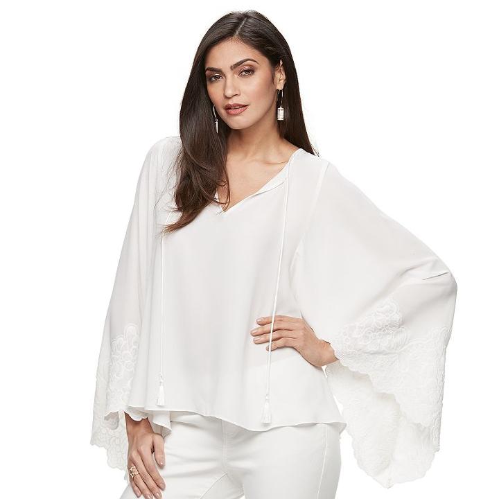 Women's Jennifer Lopez Embroidered High-low Top, Size: L/xl, Lt Beige