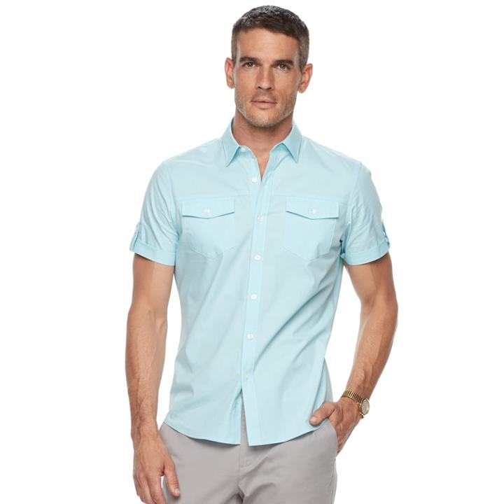 Men's Apt. 9&reg; Premier Flex Slim-fit Stretch Button-down Shirt, Size: Med Slim, Med Blue