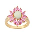 Lab-created Opal, Lab-created Pink Sapphire & Lab-created White Sapphire 18k Gold Over Silver Flower Ring, Women's, Size: 7