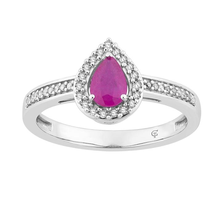 10k White Gold Ruby & 1/6 Carat T.w. Diamond Teardrop Halo Ring, Women's, Red