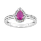 10k White Gold Ruby & 1/6 Carat T.w. Diamond Teardrop Halo Ring, Women's, Red
