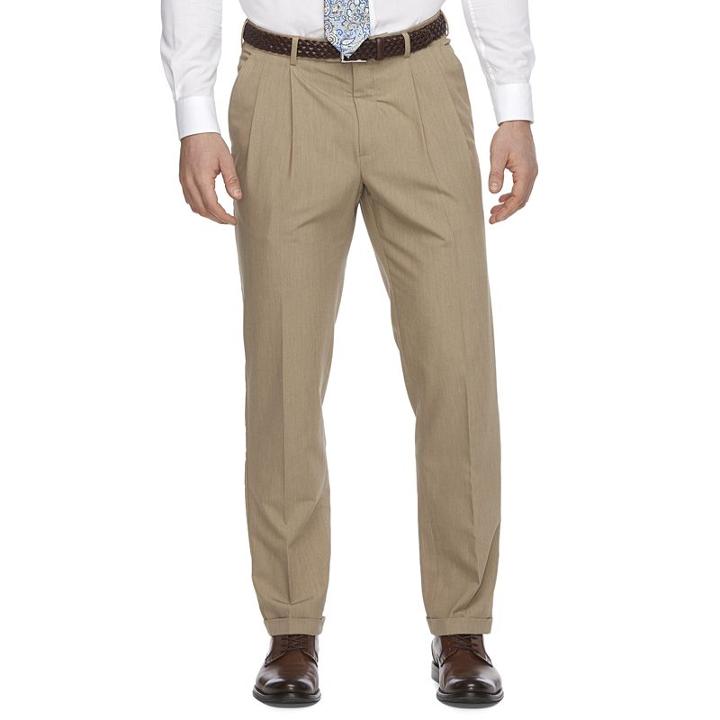 Men's Croft & Barrow&reg; True Comfort 4-way Stretch Classic-fit Pleated Dress Pants, Size: 38x32, Beig/green (beig/khaki)