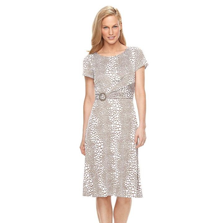 Women's Perceptions Dot A-line Dress, Size: 14, Lt Brown