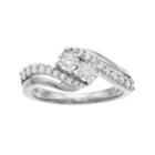 10k Gold 1/2 Carat T.w. Diamond 2-stone Bypass Engagement Ring, Women's, Size: 6, White