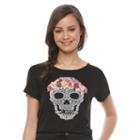 Disney Pirates Of The Caribbean: Juniors Collection Skull Graphic Tee, Girl's, Size: Medium, Black