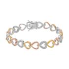 Tri Tone Sterling Silver 1/4 Carat T.w. Diamond Heart Bracelet, Women's, Size: 7.5, Multicolor
