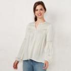 Women's Lc Lauren Conrad Lace-trim Henley Blouse, Size: Large, Lt Yellow