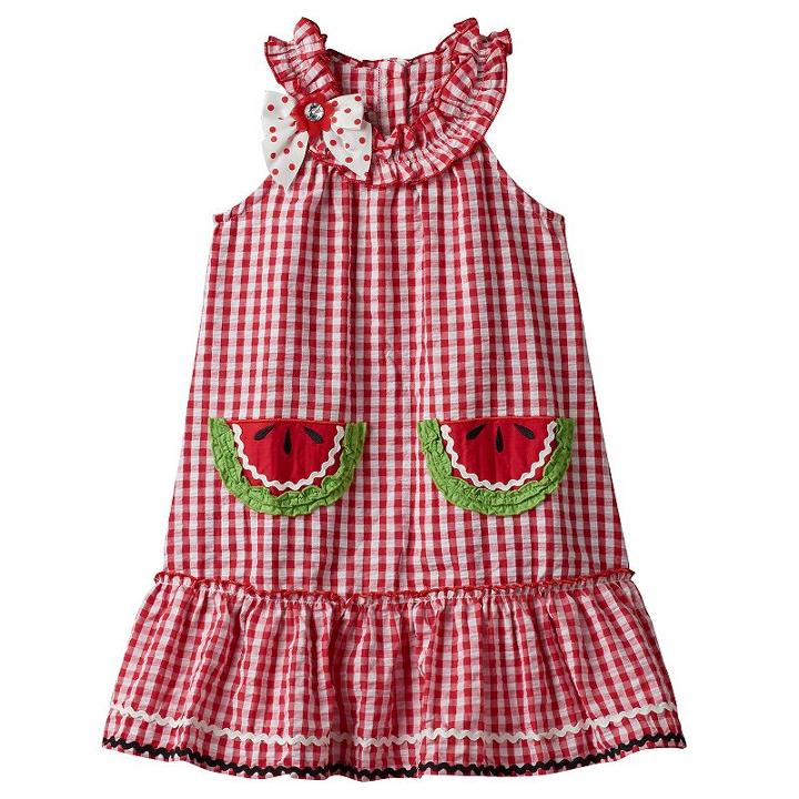 Girls 4-6x Nanette Seersucker Sleeveless Dress With Applique Detail, Girl's, Size: 6, Red