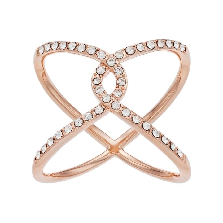Brilliance Rose Gold Tone Open Knot Ring With Swarovski Crystals, Women's, Size: 8, White