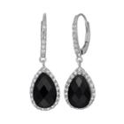 Onyx And Lab-created White Sapphire Sterling Silver Halo Teardrop Earrings, Women's