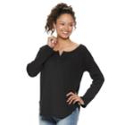 Juniors' So&reg; Thermal Henley Top, Teens, Size: Xl, Black