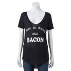 Juniors' Recycled Karma Add Bacon Graphic Tee, Girl's, Size: Large, Black