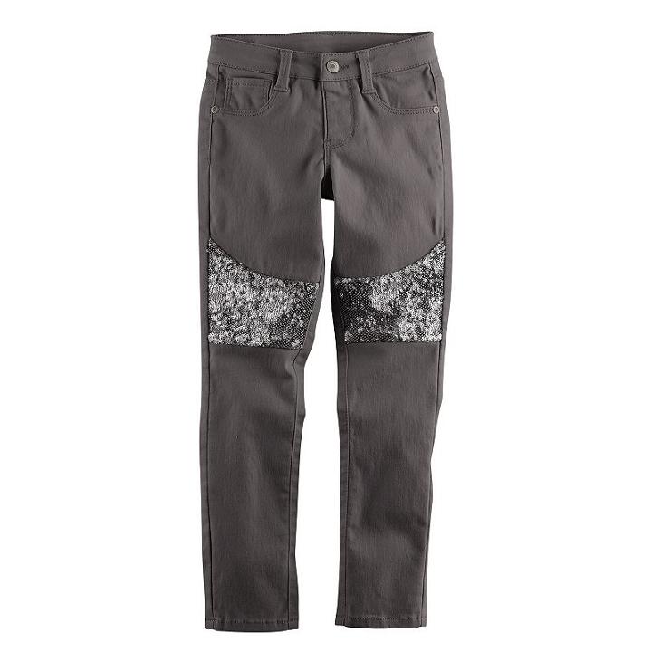 Girls 4-12 Sonoma Goods For Life&trade; Sequin Stretch Skinny Sateen Jeans, Girl's, Size: 8, Med Grey