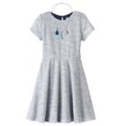 Girls 7-16 Four Threads Space-dyed Skater Dress With Removable Tassel Necklace, Girl's, Size: 10, Blue (navy)