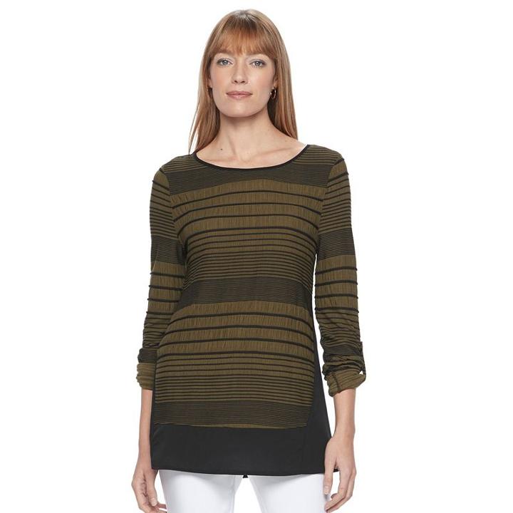 Women's Dana Buchman Striped Roll-tab Top, Size: Xs, Dark Brown