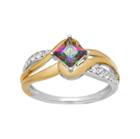 Two Tone Sterling Silver Mystic Fire Topaz & Lab-created White Sapphire Bypass Ring, Women's, Size: 5, Green