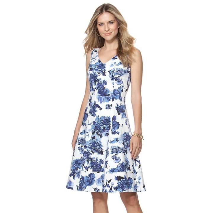 Women's Chaps Floral Fit & Flare Sateen Dress, Size: 4, Blue