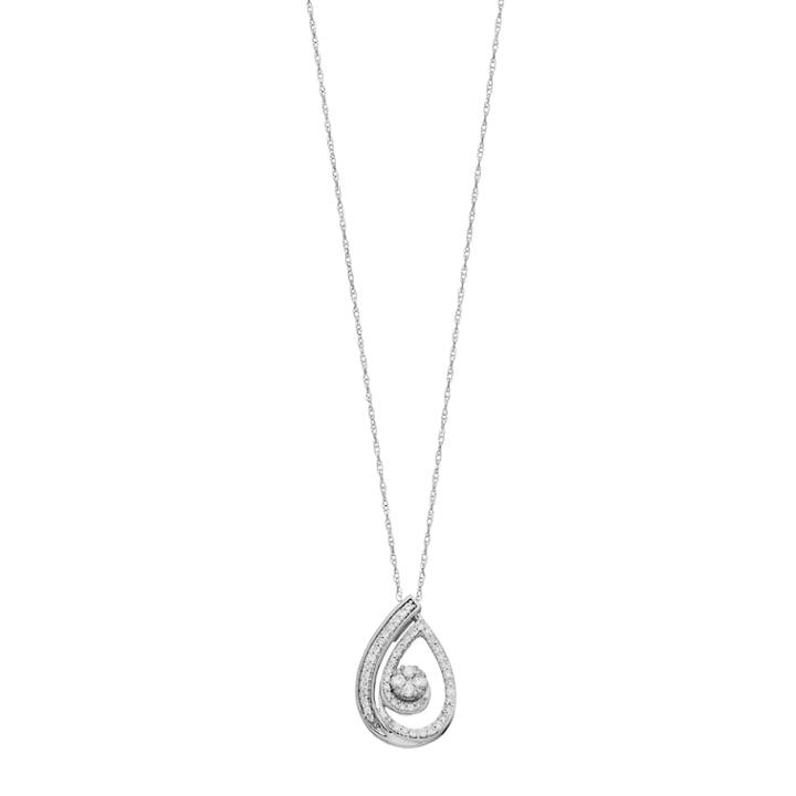 10k White Gold 1/4 Carat T.w. Diamond Teardrop Pendant Necklace, Women's, Size: 18