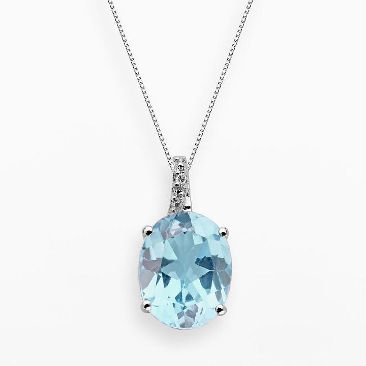 Sterling Silver Lab-created Aquamarine And Diamond Accent Oval Pendant, Women's, Size: 18, Blue