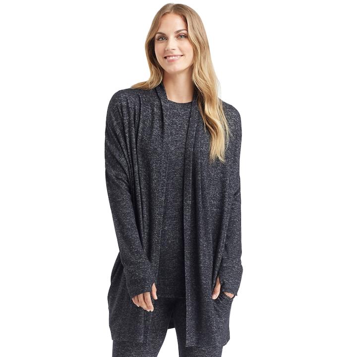 Women's Cuddl Duds Soft Knit Wrap Cardigan, Size: S-m, Grey (charcoal)