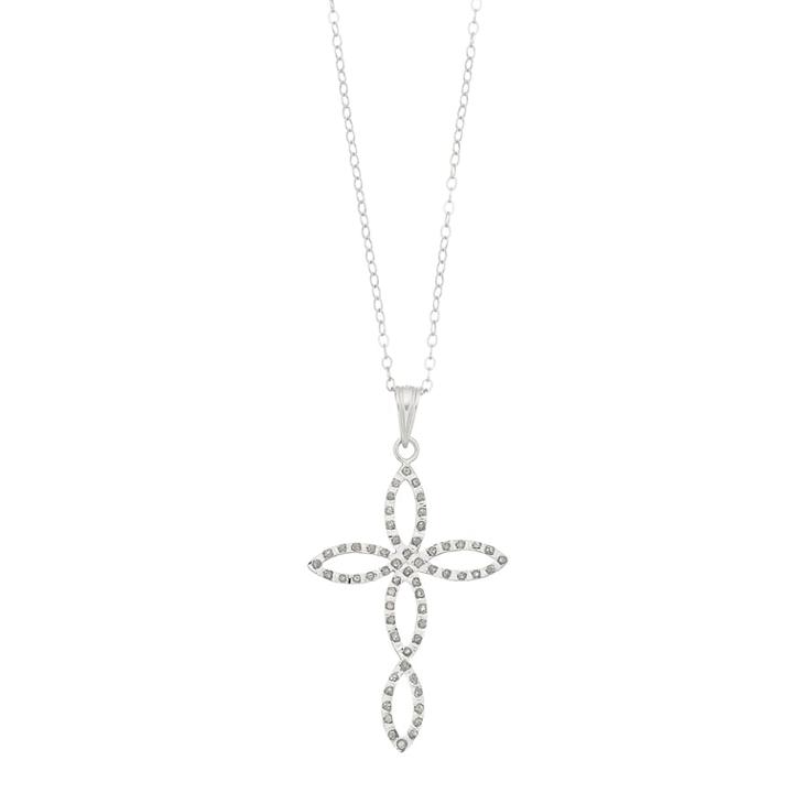 Diamond Mystique Platinum Over Silver Cross Pendant Necklace, Women's, Size: 18, Grey
