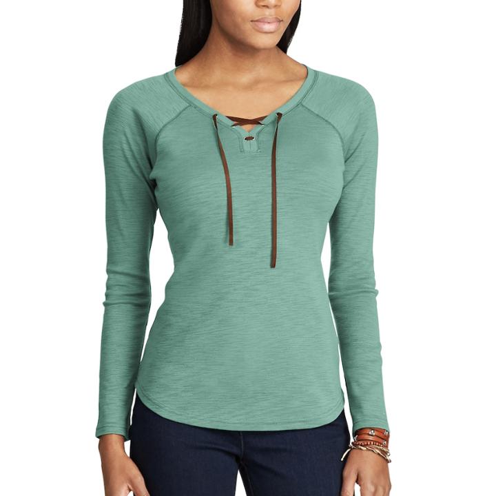 Women's Chaps Lace-up Top, Size: Small, Green