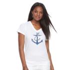 Women's Caribbean Joe Anchors Away V-neck Tee, Size: Medium, White