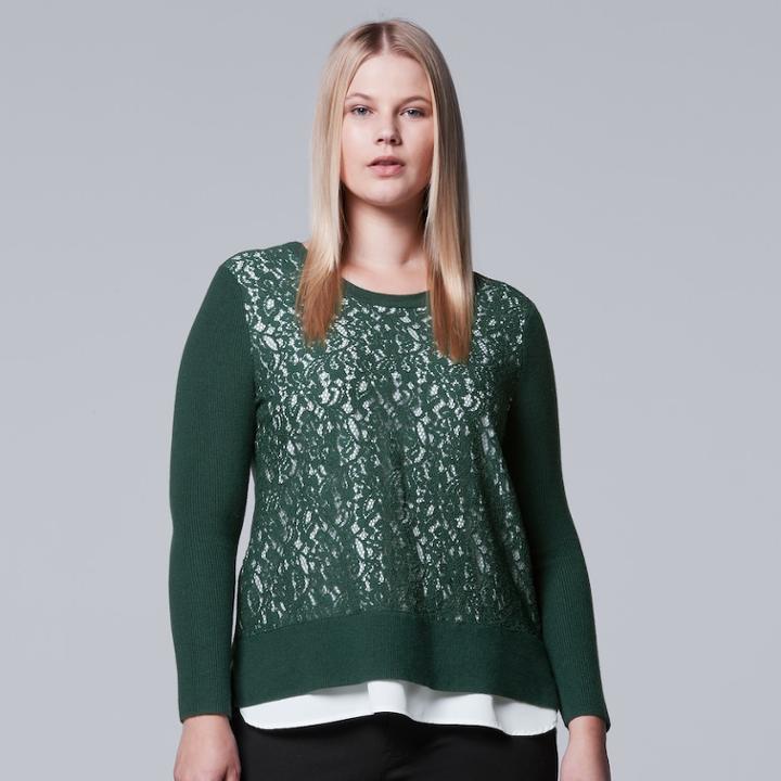 Plus Size Simply Vera Vera Wang Lace Crewneck Top, Women's, Size: 3xl, Green