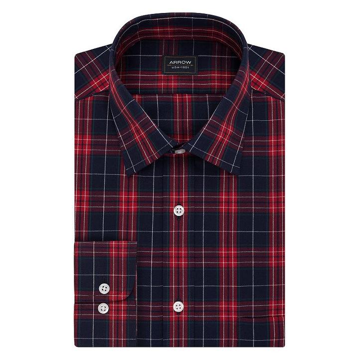 Big & Tall Arrow Regular-fit Poplin Wrinkle-free Dress Shirt, Men's, Size: 18 37-38, Red Overfl