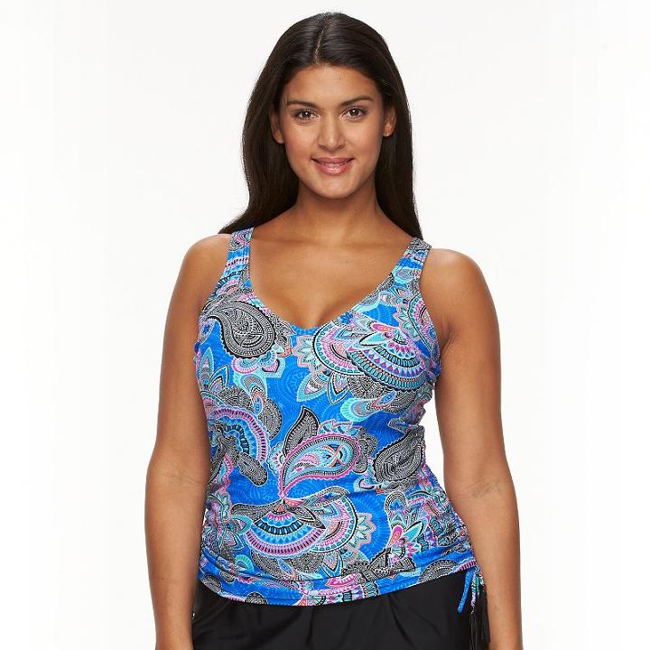 Plus Size Croft & Barrow&reg; Tummy Slimmer & Long Torso Ruched Tankini Top, Women's, Size: 24 W, Med Blue