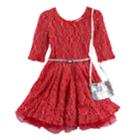 Girls 4-6x Knitworks Red Lace Dress & Purse Set, Size: 6x, Brt Red