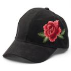 Women's Faux Suede Embroidered Rose Baseball Cap, Black