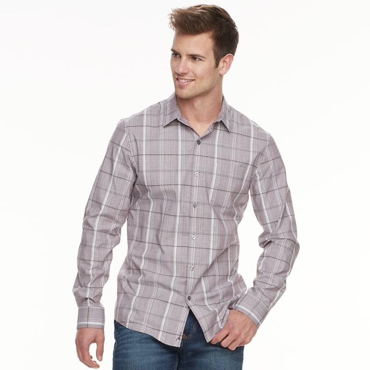 Men's Marc Anthony Slim-fit Stretch Button-down Shirt, Size: Large, Purple