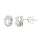 Sterling Silver Aquamarine & Diamond Accent Oval Halo Stud Earrings, Women's, Blue