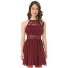 Juniors' Iz Byer Lace Illusion Skater Dress, Teens, Size: 9, Dark Red