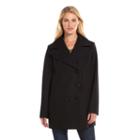 Women's Am Studio By Andrew Marc Double-breasted Wool-blend Peacoat, Size: 8, Black