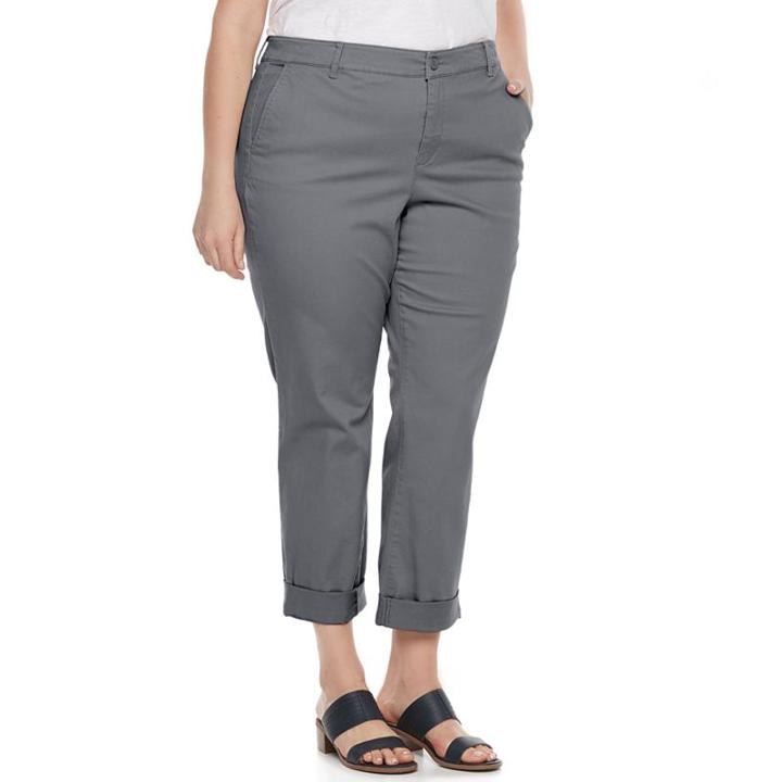 Plus Size Gloria Vanderbilt Rowan Roll-up Capris, Women's, Size: 18 - Regular, Dark Grey