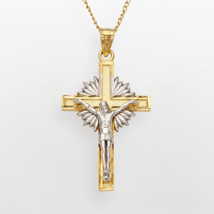 14k Gold Over Silver And Sterling Silver Crucifix Pendant, Women's, Size: 18, Yellow