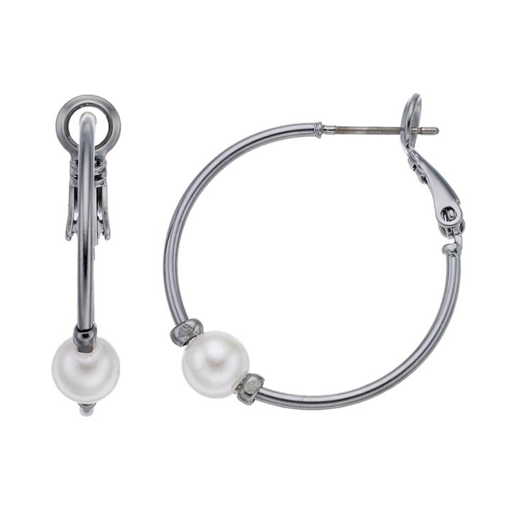 Simply Vera Vera Wang Simulated Pearl Beaded Nickel Free Hoop Earrings, Women's, White