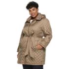 Plus Size Tower By London Fog Hooded Quilted Belted Jacket, Women's, Size: 1xl, Brown
