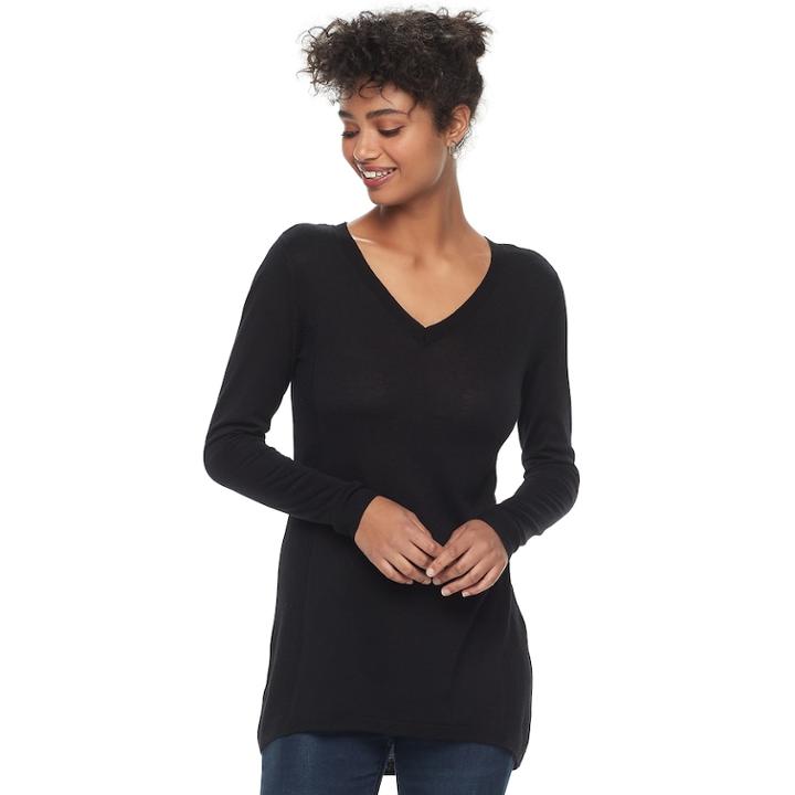 Women's Apt. 9&reg; Double V-neck Tunic Sweater, Size: Small, Black