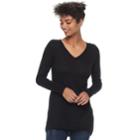 Women's Apt. 9&reg; Double V-neck Tunic Sweater, Size: Small, Black