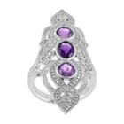 African Amethyst & 1/10 Carat T.w. Diamond Sterling Silver 3-stone Ring, Women's, Size: 7, Purple